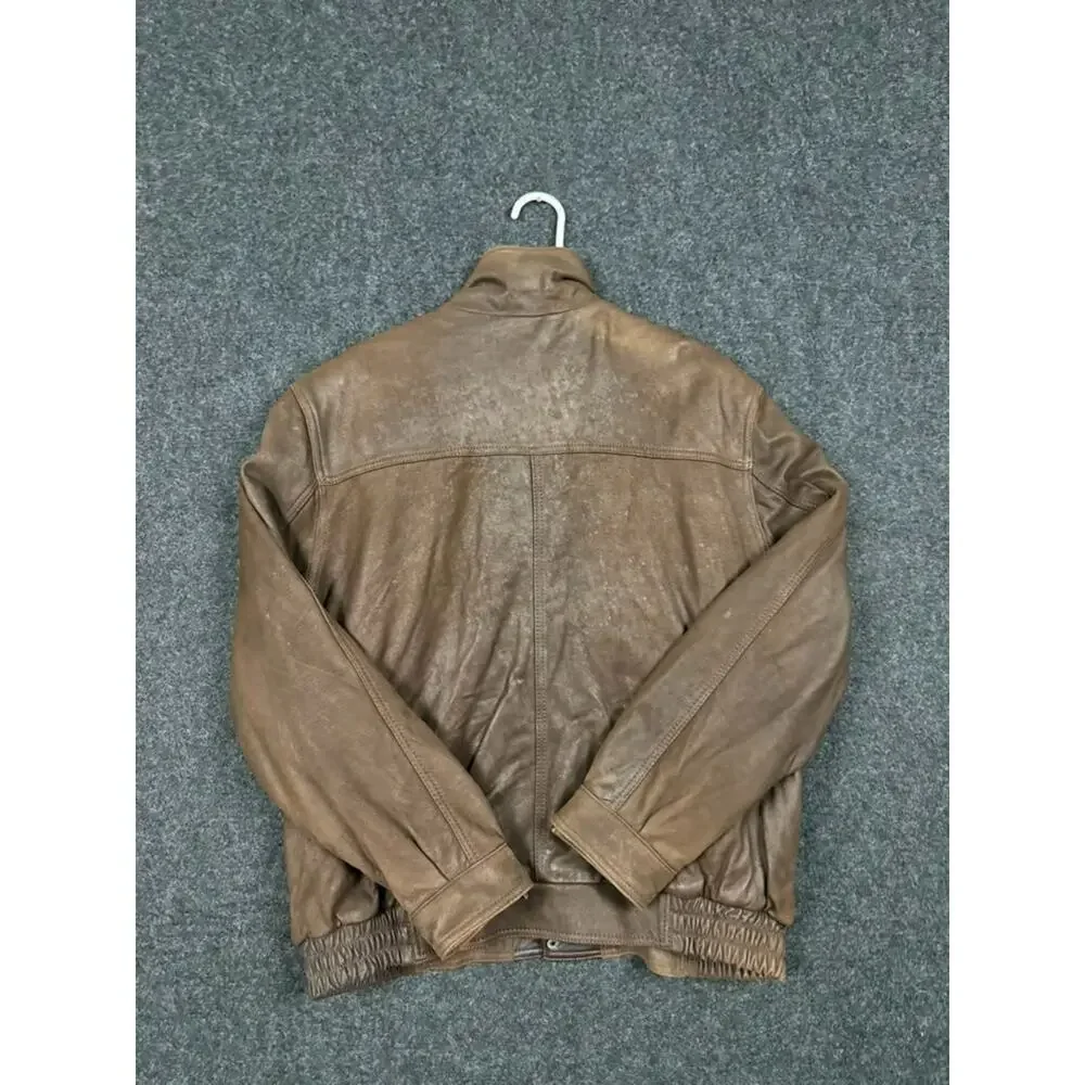 Columbia Sportswear Brown Leather Bomber Jacket Mens XL Tall Insulated Coat